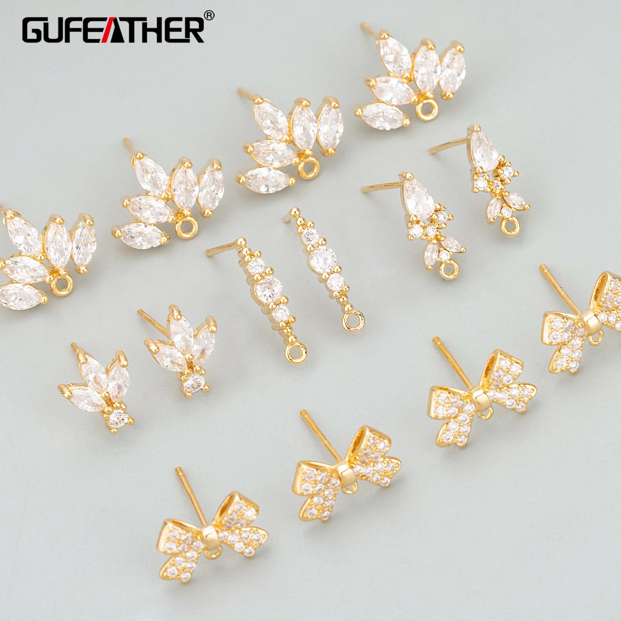 GUFEATHER, 6 sztuk/partia, MD94, akcesoria jubilerskie, 18-karatowe złoto rodowane, miedź, cyrkonie, ręcznie robione, wisiorki, tworzenie biżuterii, kolczyki diy
