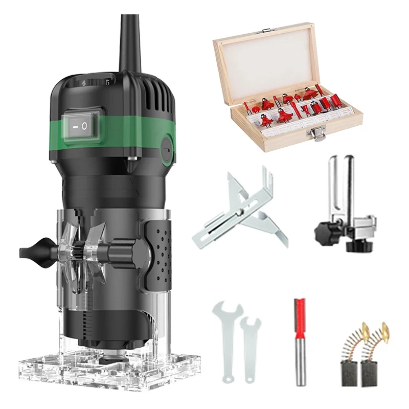 800W Electric Wood Router woodwork Electric Trimmer enching Slotting triming Carving Machine Kit With Milling Cup