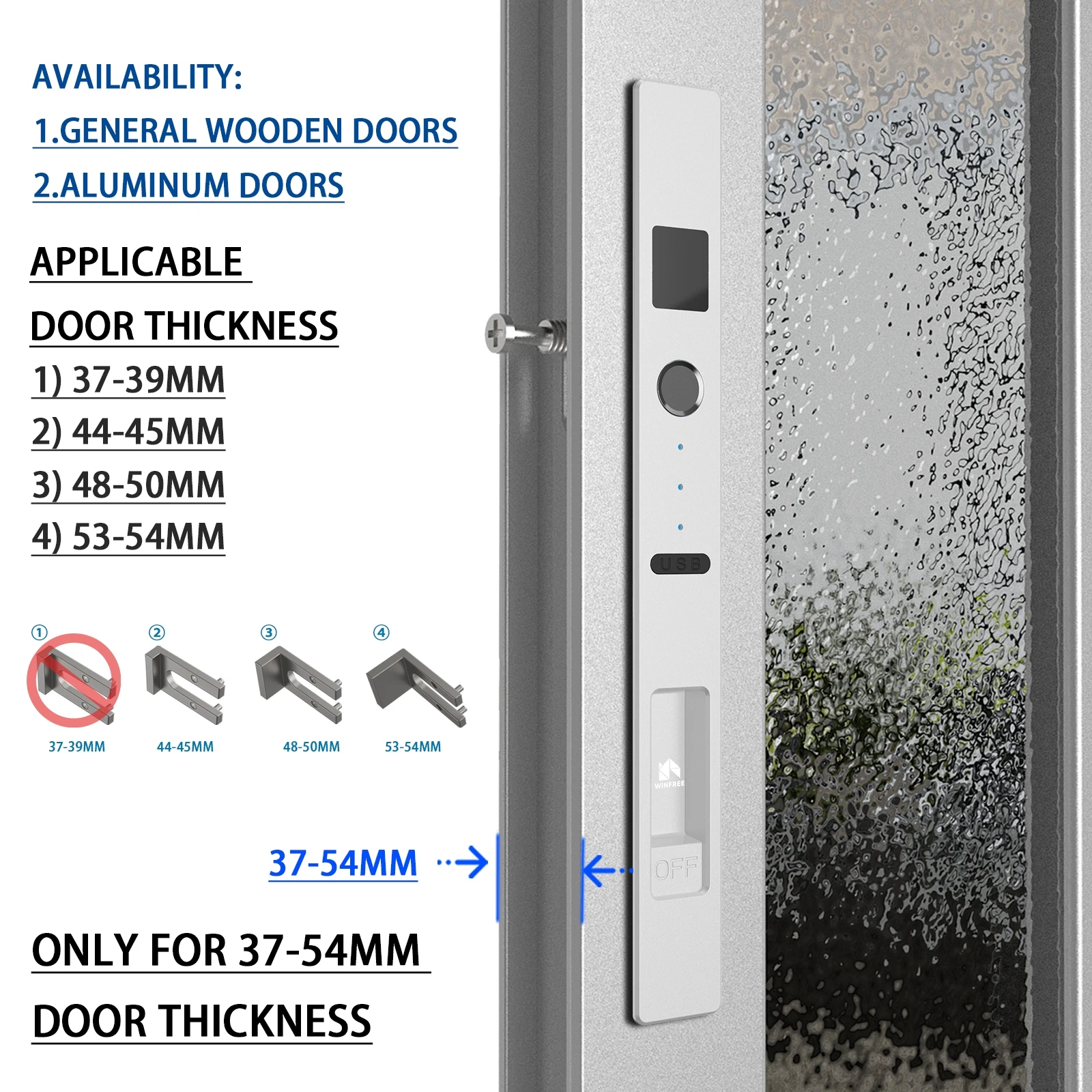 WINFREE Sliding Door Smart Lock Fingerprint Lock Tuya Bluetooth Security Protection Wooden Door for Garden Patio Balcony