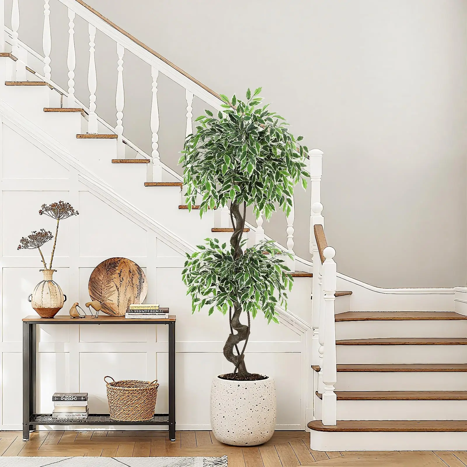 Ficus artificiel 150 cm - Grande plante artificielle dans un pot blanc avec plus de 1100 feuilles en soie - Arbre artificiel d'intérieur comme plante décorative pour le bureau, le salon, le jardin