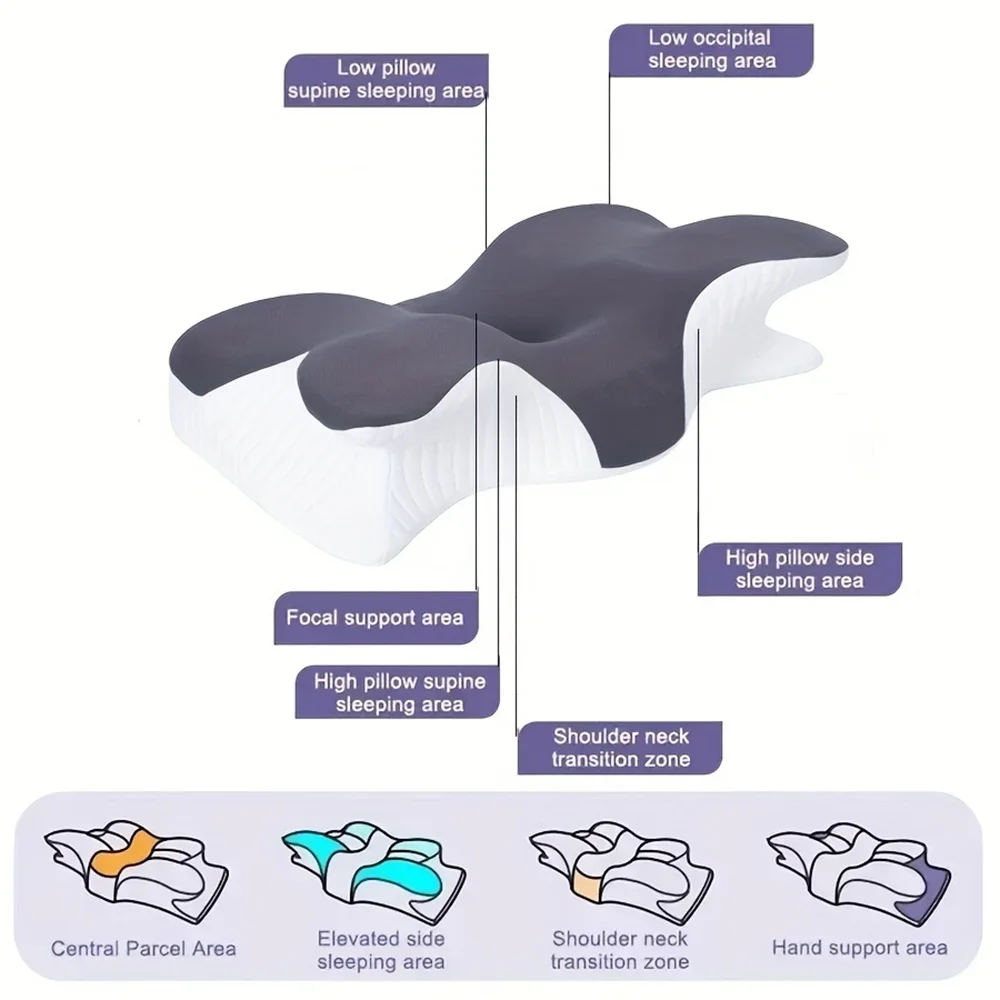 Подушки из пены с эффектом памяти в форме бабочки, расслабляющие шейные подушки с медленным отскоком шеи, эргономичный контурный дизайн для сна по бокам/зади/отломача