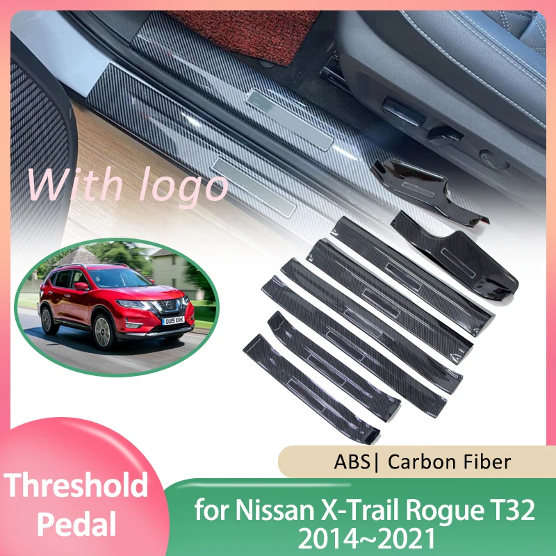 Car Door Sill Scuff Plate for Nissan X-Trail Rogue T32 2014~2021 Welcome Pedal Threshold Guards Cover Sticker Decals Accessories