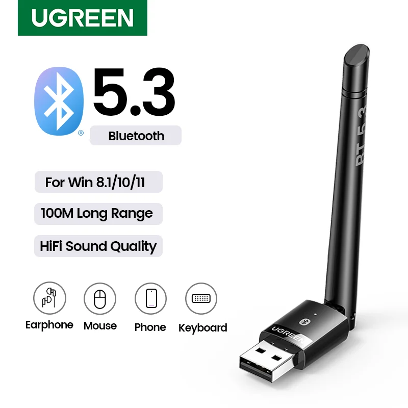 UGREEN USB Bluetooth 5.3 Adapter for PC Speaker Wireless Mouse Keyboard Music Audio Receiver Transmitter Bluetooth Dongle