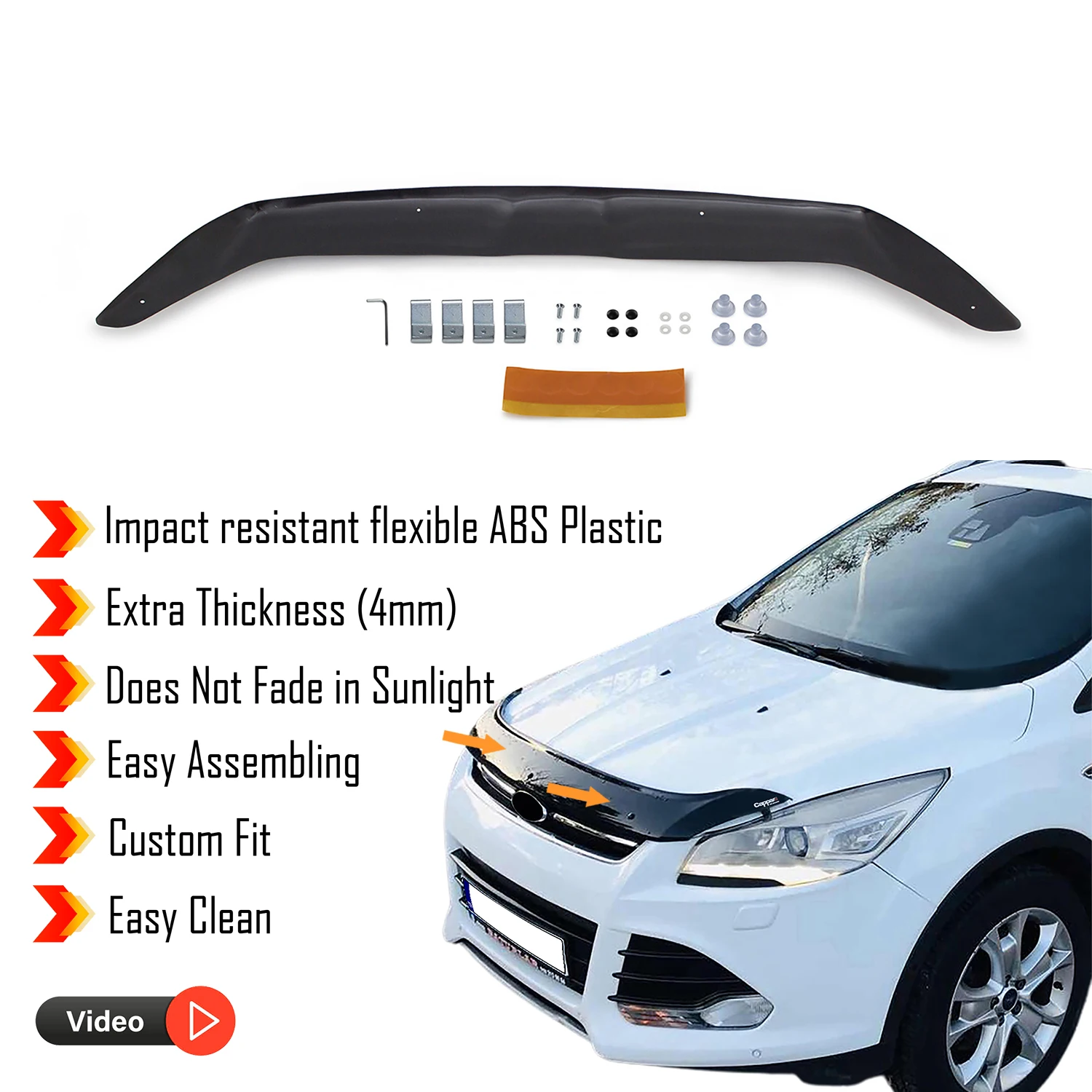 Hood Deflector Guard for Ford Kuga (2013-2016) Bug Shield Bonnet Protector / 4 mm thickness and ultra-durable material