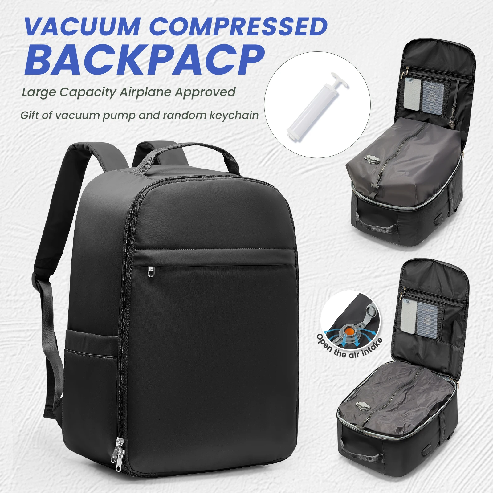 Ryanair Wizzair EasyJet 45x36x20 Airplane Cabin Backpack Vacuum Compression Bag with Manual Pump Hand Luggage Vacuum Backpack