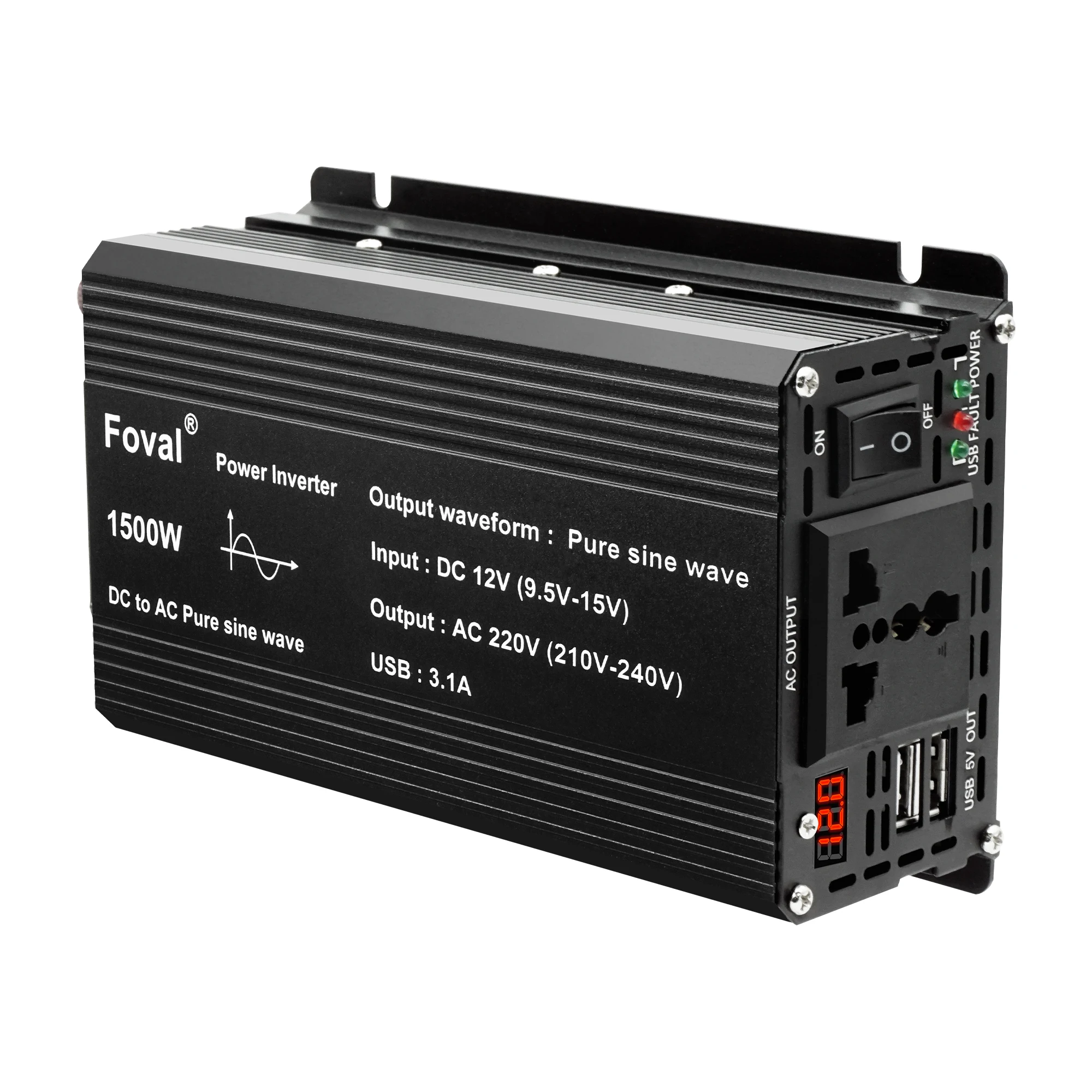 Pure Sine Wave 1500W Inverter DC 12V 60Hz 50Hz AC 220V Voltage LED Protable Transformer Converter Solar Power Inverter