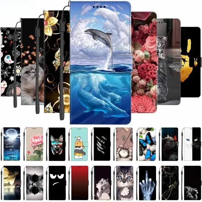 Skórzane etui na telefon Samsung A34 A54 A14 5G z klapką, portfelem i motywem kota, magnetyczne etui z funkcją podstawki do Samsung Galaxy A24 M14 Fundas A34 — zdjęcie produktu 7