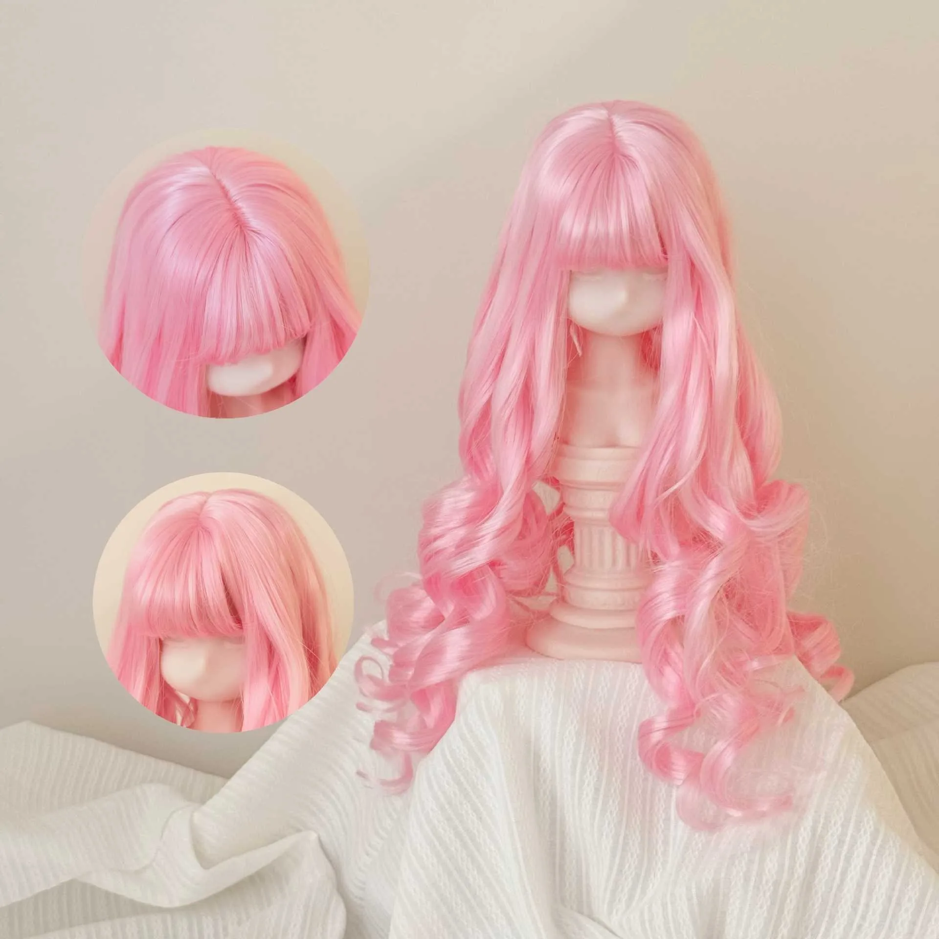BJD Doll Wig 3/4/6 Small Cloth Baby Soft Silk False Hood Baby with Wool Long Curl Warm Hair Color Red Pink Toy Dress Up