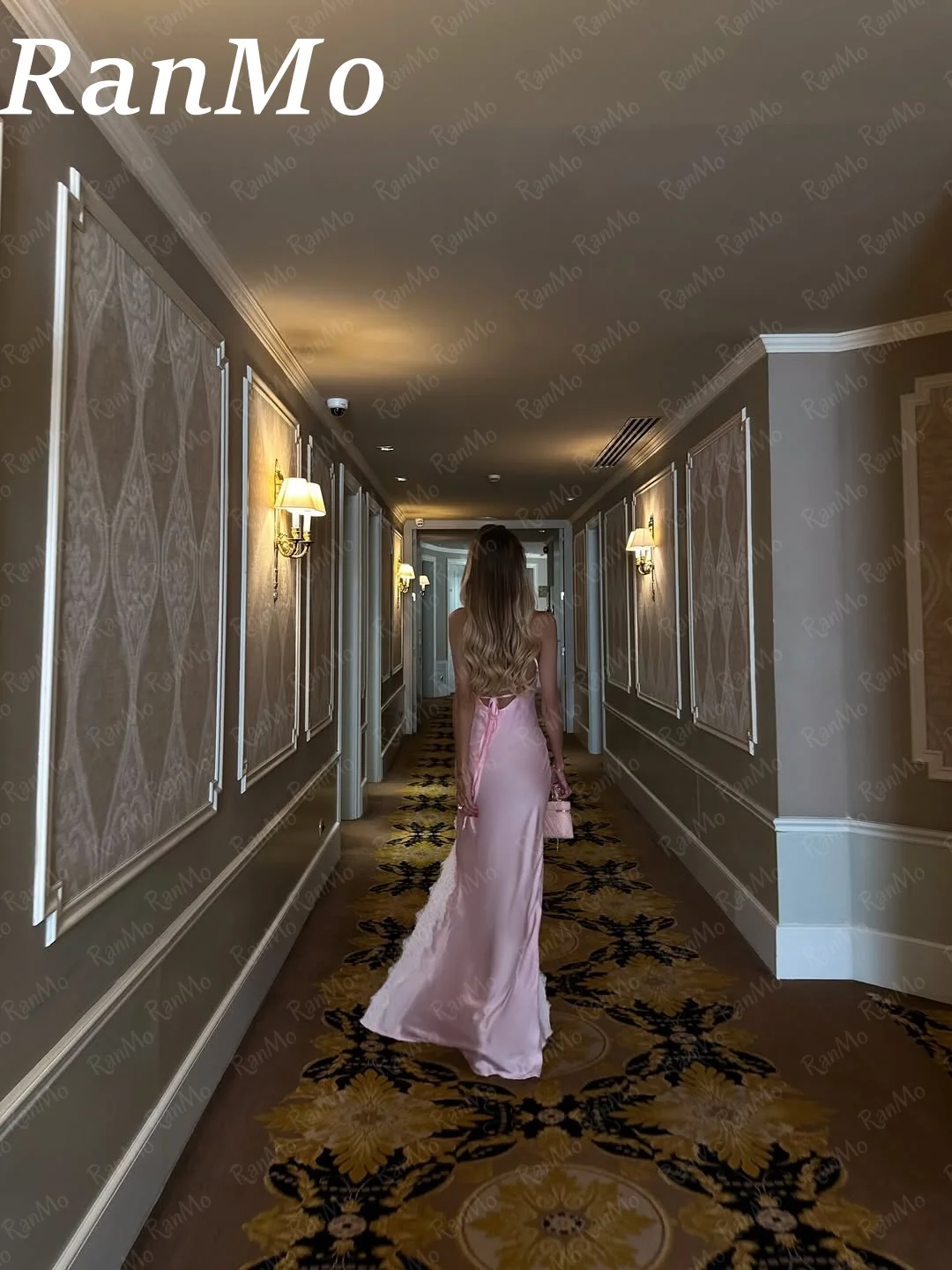 란모 핑크 사우디 두바이 머메이드 프롬 드레스 새틴 레이스 정장 프롬 드레스 스파게티 스트랩 베스티도스 데 피에스타 우아한 맞춤형