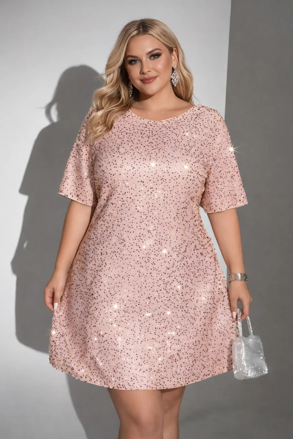 

Женское платье больших размеров с пайетками, румяно-розовое, сверкающее, гламурное, для летних каникул, пляжных вечеринок, платье с открытой спиной