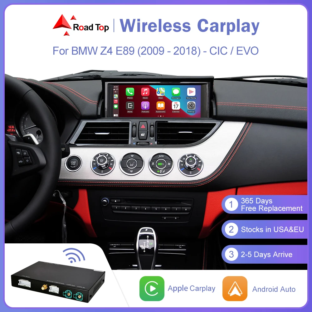 Road Top Wireless Apple CarPlay for BMW Z4 E89 2009-2018,Android Auto Mirror Link AirPlay Camera View USB Car Player Function