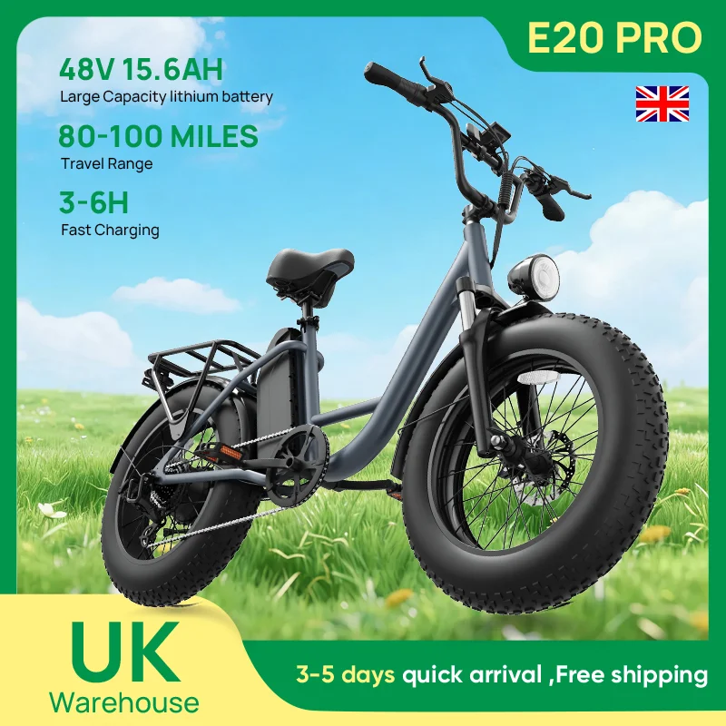 Urlife E20 PRO E-Bike 20x4" Off-Road Fat Tire 1500W All-Terrain Monster 48V 15.6Ah Removable Battery Speed 7-Speed Gears