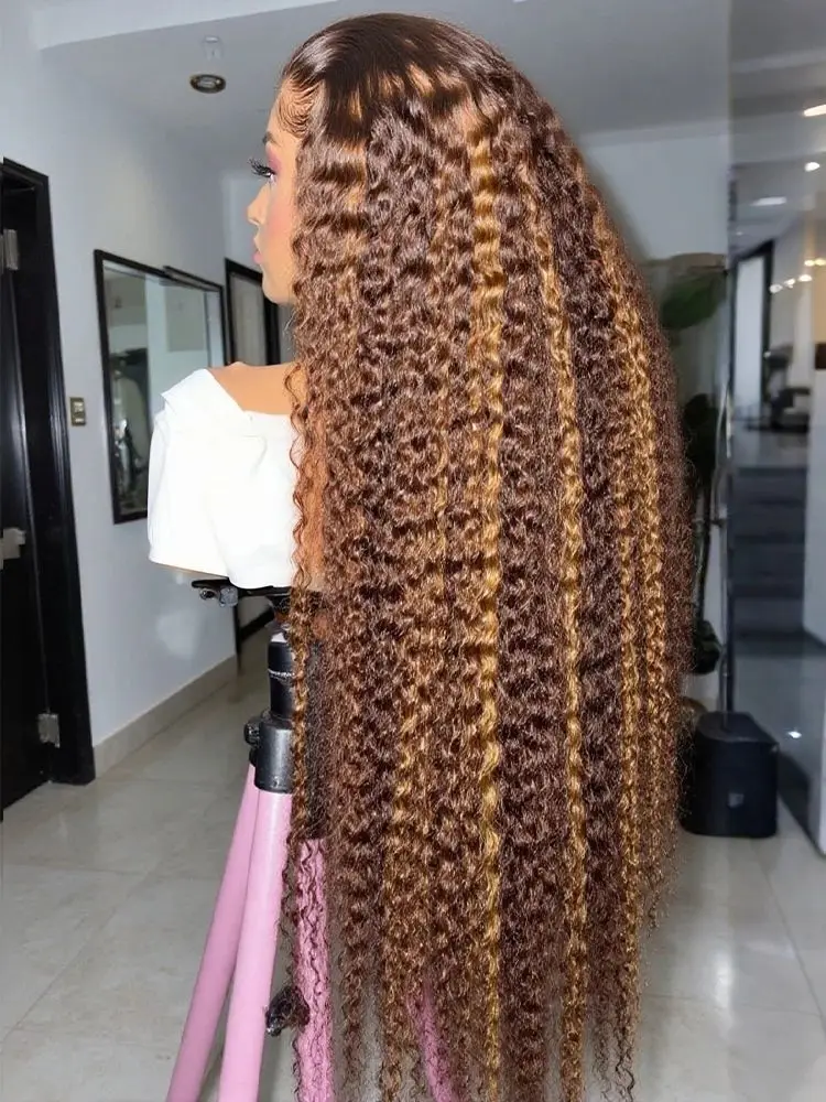 34 بوصة تسليط الضوء على موجة عميقة الدانتيل الجبهة الباروكات الشعر البشري 28 بوصة 13x6 HD الدانتيل الشفاف الجبهة الباروكات 200 الكثافة 4/27 أومبير #3