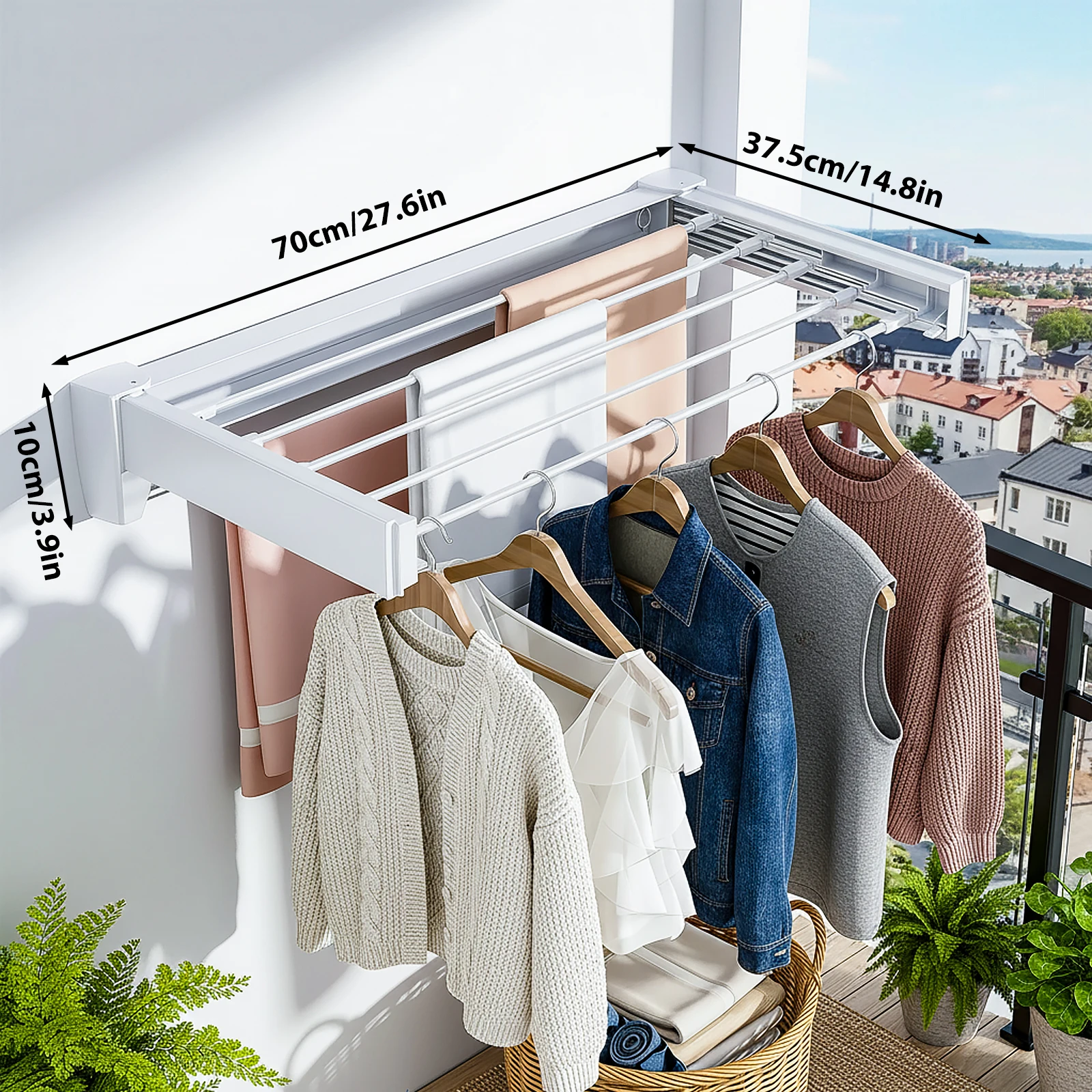 60lb intrekbaar droogrek - op de muur te bevestigen opvouwbare handdoekhanger, zware aluminium stangen voor badkamer/balkon/wasruimte