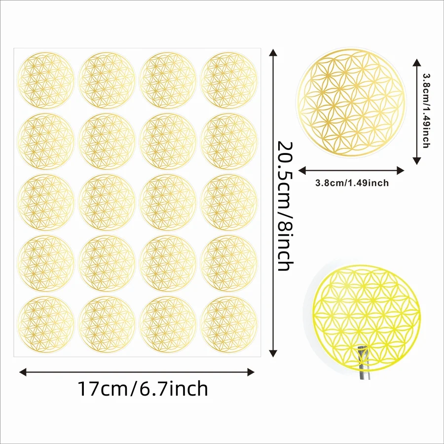 100Pcs Golden Transparent Flower of Life Stickers, 1.5