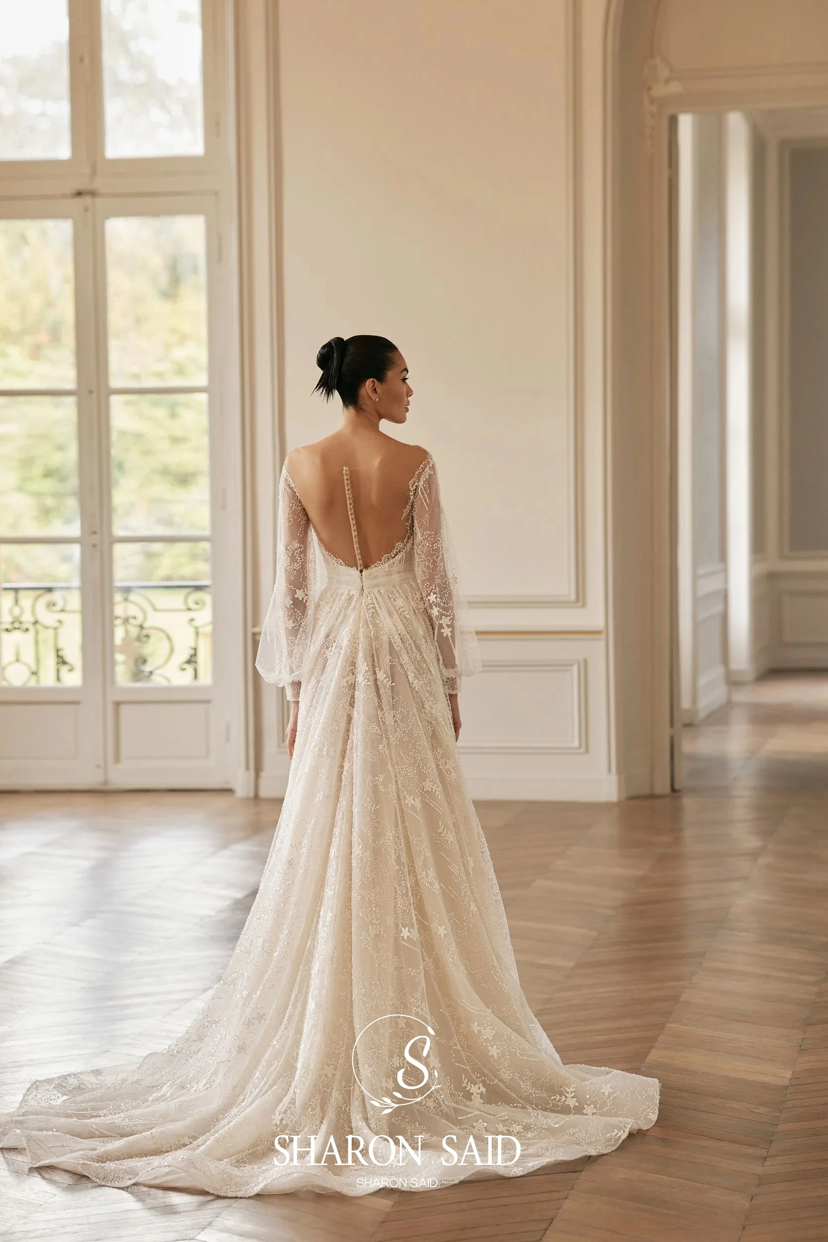 Sharon disse bohemia barco pescoço a linha fora vestido de casamento branco 2025 vintage manga longa varredura trem vestidos de noiva sw509 personalizado