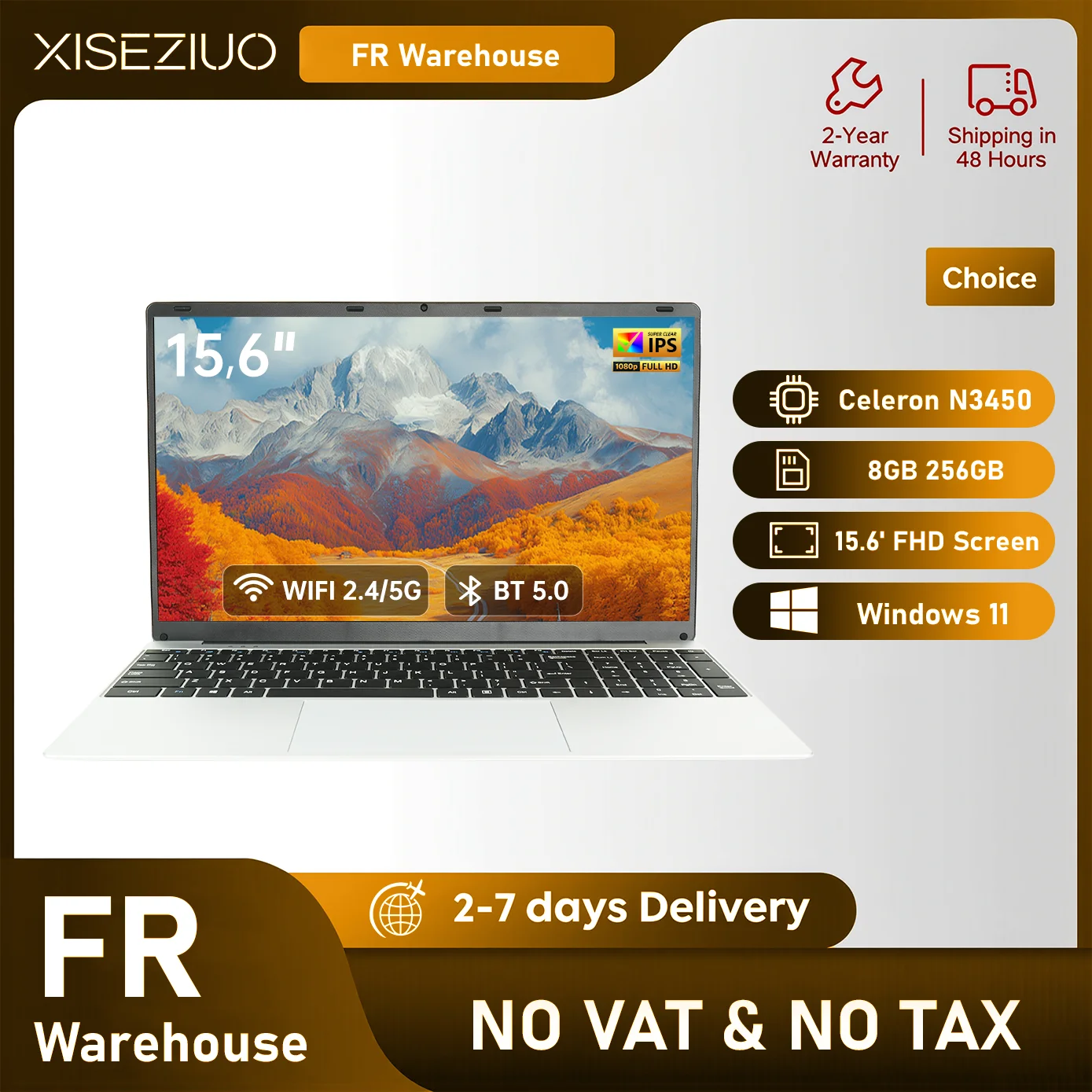 Quad PC Portable 15.6" FullHD Ultra-Mince - Intel N3450 CPU RAM 8 Go, 256 Go SSD, WLAN, Bluetooth, Windows 11 Pro 4x2.2 GHz, Convient Pour Les étudiants Bureau Quotidien Divertissement Avec Caméra