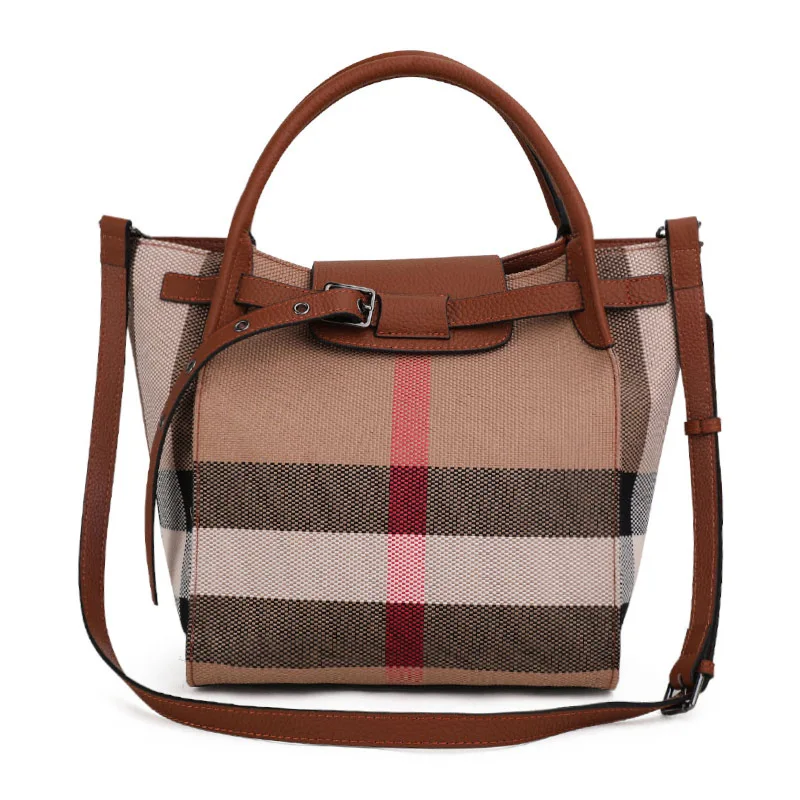 Classic plaid women\'s bag is a high-end handbag made of high-quality canvas and cowhide