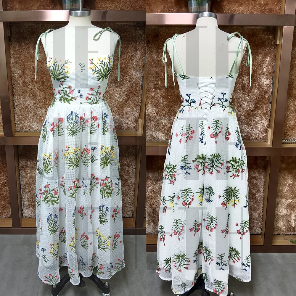 JEHETH-Vestido Midi de encaje bordado, traje de fiesta Formal con escote Corazón, tirantes finos, corte en A, bolsillos, personalizadoJeheth bordado