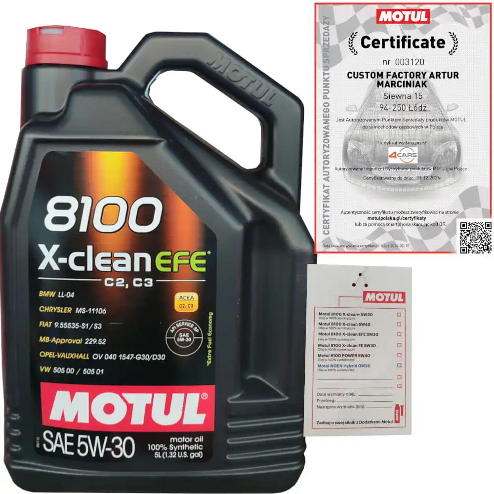 MOTUL 8100 X-CLEAN EFE 5W30 C2/C3 5L BMW LL-04 VW 505 00 + SUSPENSE