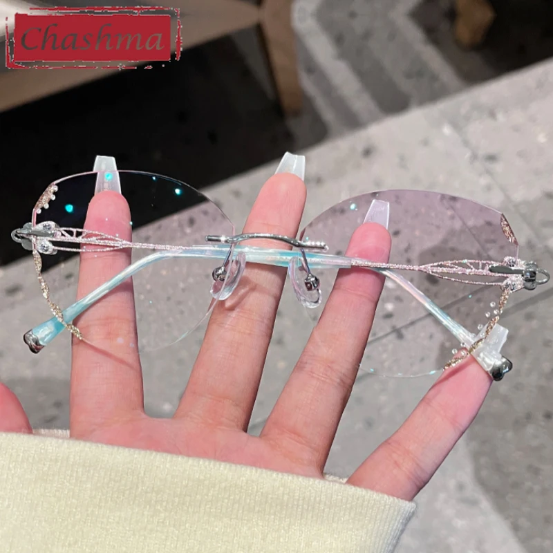 

Очки Chashma по рецепту врача, женские модные оправы «кошачий глаз» с бриллиантовой отделкой, титановые оправы для линз с цветным покрытием по индивидуальному рецепту