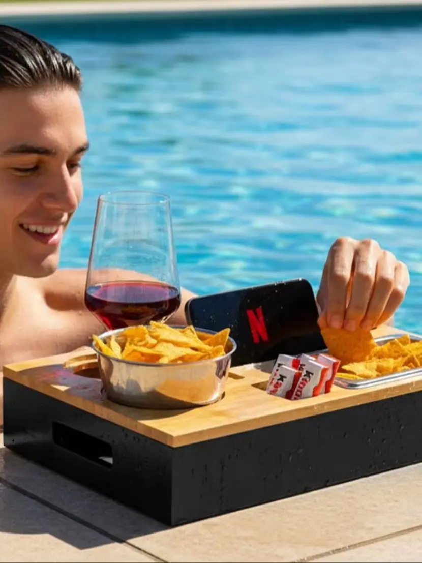 Snackbox für die Couch, Couch-Snackbox mit 2 Edelstahl-Snackschalen und 2 Flaschenhaltern, magnetischer Deckel