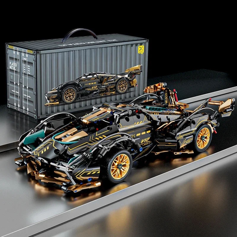 Zwart V12 Blok Roadster RC Tech Racer 1:14DIY Roadster bouwsteen montage Blok auto speelgoed verjaardagscadeau - afbeelding 2