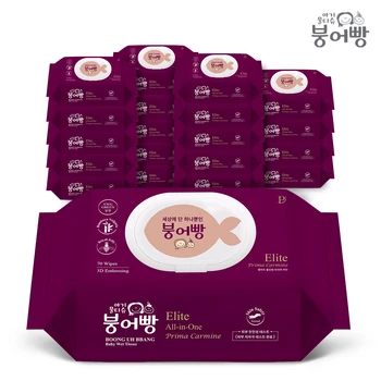 붕어빵물티슈 올인원엘리트 프리마카민  70매X10팩(캡형,80g 초고평량엠보씽원단) 