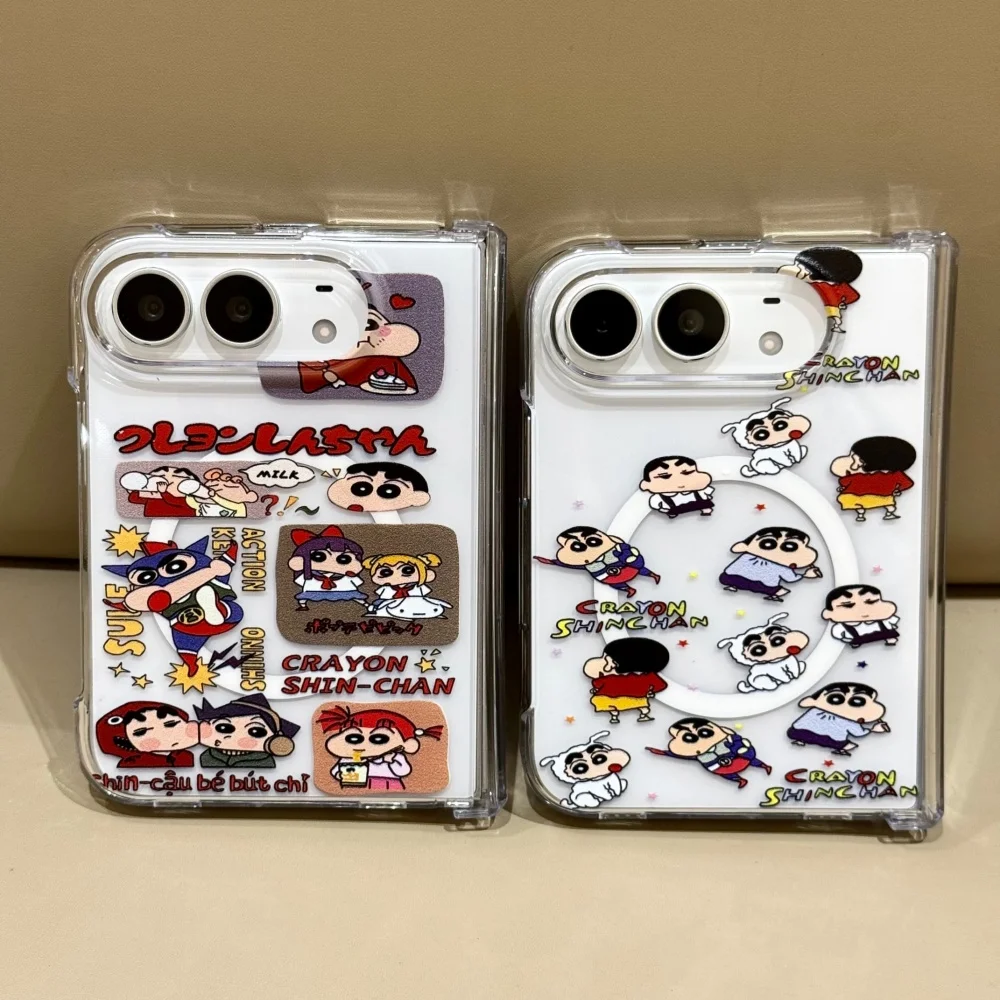 New Kawaii Anime Cartoon Magnetic Phone Case for iPhone Duo Cover Fashion Folding Anti-fall Protective Cases with MagSafe Holder