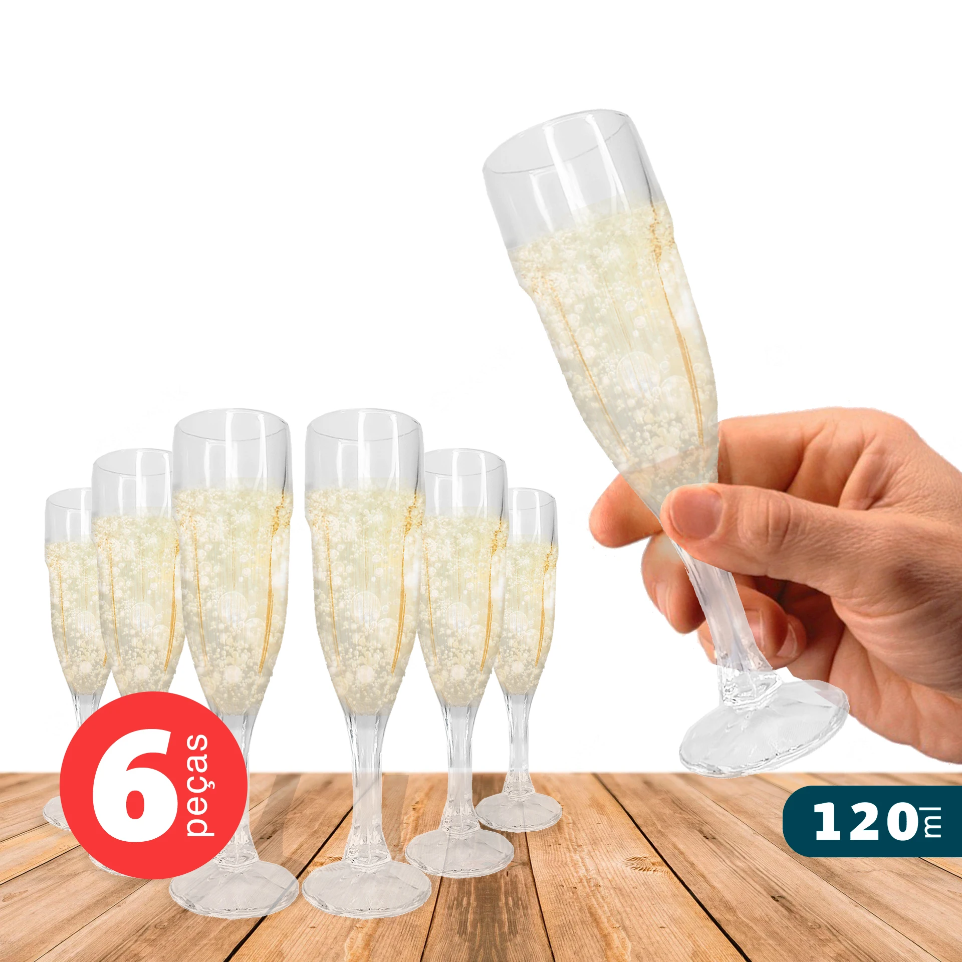 Taça De Champagne De Vidro 120ml Kit C/ 6pçs - Dolce Home