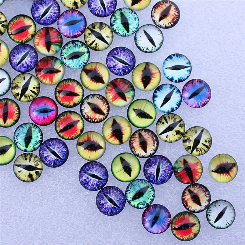 Onebeading od 6mm do 25mm losowo mieszane okrągłe smocze oczy w parach szklane kaboszony fotograficzne z płaskim tyłem urok akcesoria bazowe K06011 — zdjęcie 2