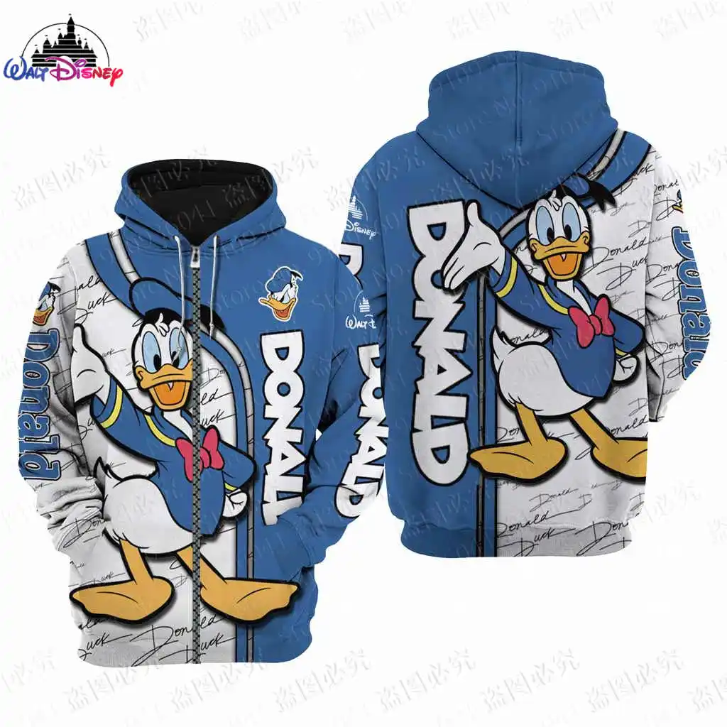 Donald Duck cartoon Disney uomo donna stampa 3D cerniera in pile di alta qualità/felpe con cappuccio abbigliamento genitore-figlio Pullover top