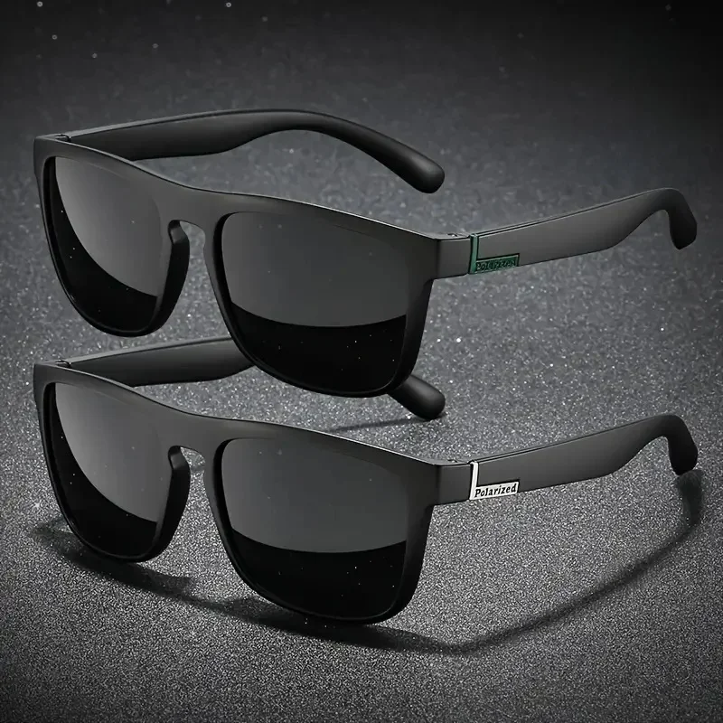 2PCS Fashion Square Polarisierte Sonnenbrille Männer Vintage Kunststoff Männlichen Sonnenbrille Frauen Stilvolle Schwarz Sport Shades UV400