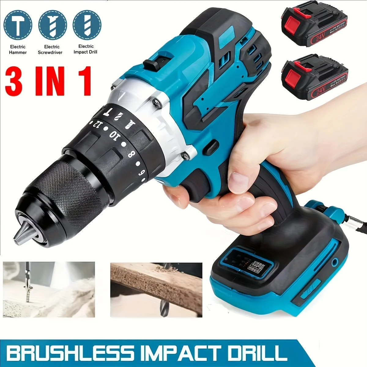 Makita – perceuse à percussion électrique 3 en 1, 4000 tr/min, couple 520N.M, mandrin de 10mm, perceuse plate, marteau, tournevis électrique pour batterie 18V