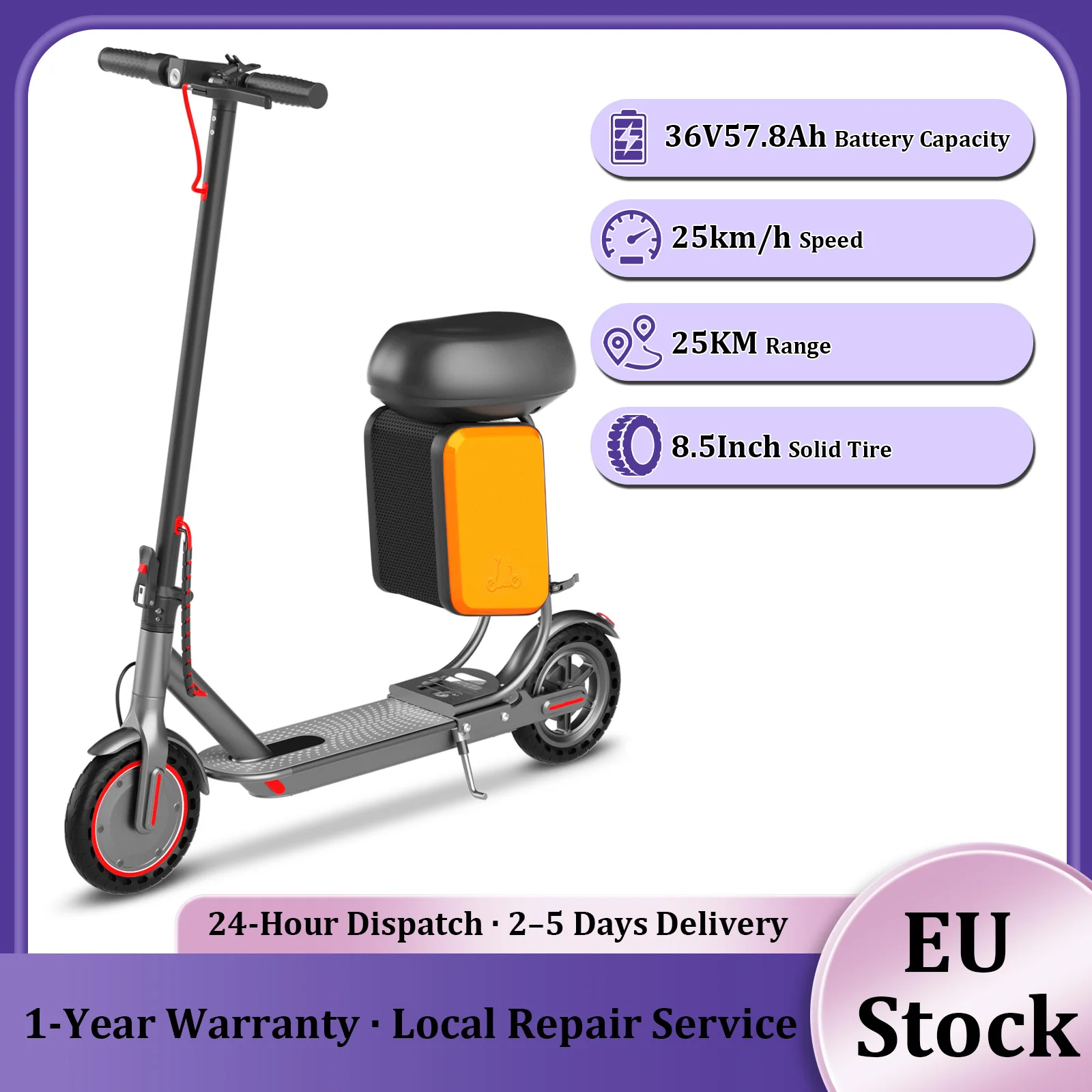 Monopattino elettrico ATSANT XB01 con sedile, motore potente, 36V, 7,8Ah, autonomia di 25 km, ruote da 8,5 pollici, pieghevole, dotato di vano portaoggetti, controllo tramite app e doppi freni.