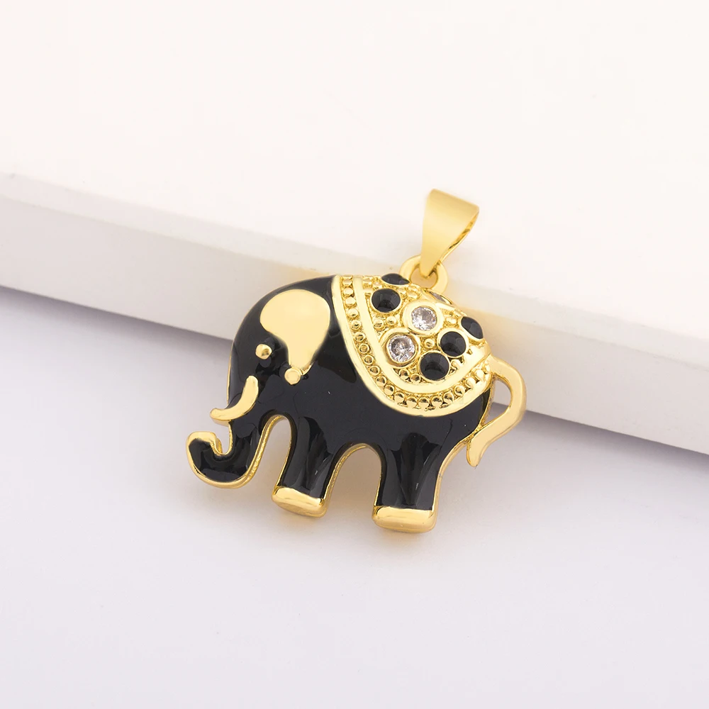 Cute Elephant Enamle Pave CZ Charms for Jewelry Making Supplies Diy Bracelet Necklace Earrings Gold Color Charm Accessories