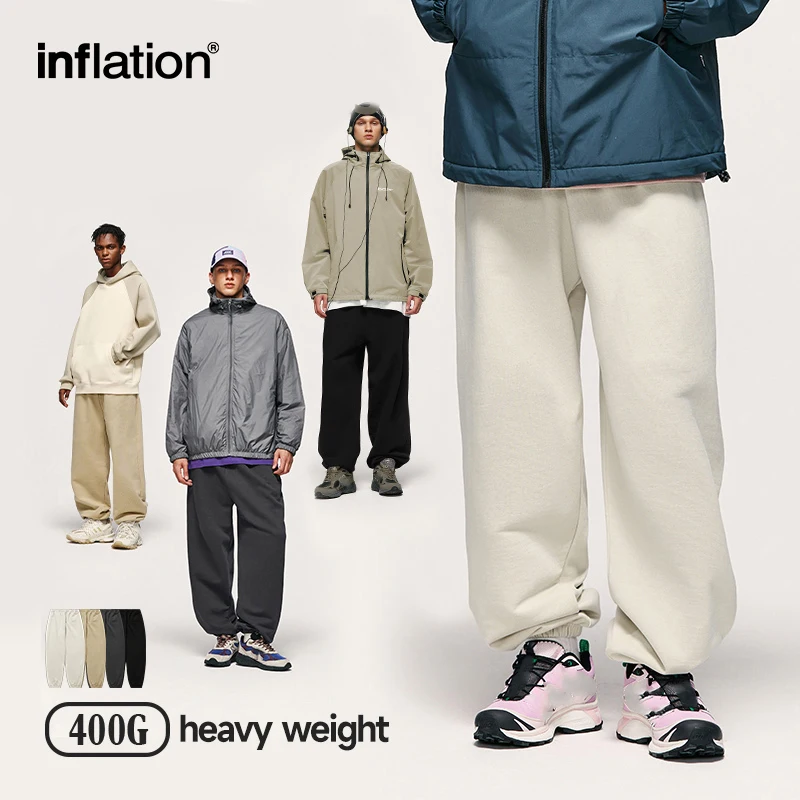 INFLATION Unisex Jogger Pants 2023 Trendy 100% Cotton Heavyweight Track Pants Couplewear Sweatpant