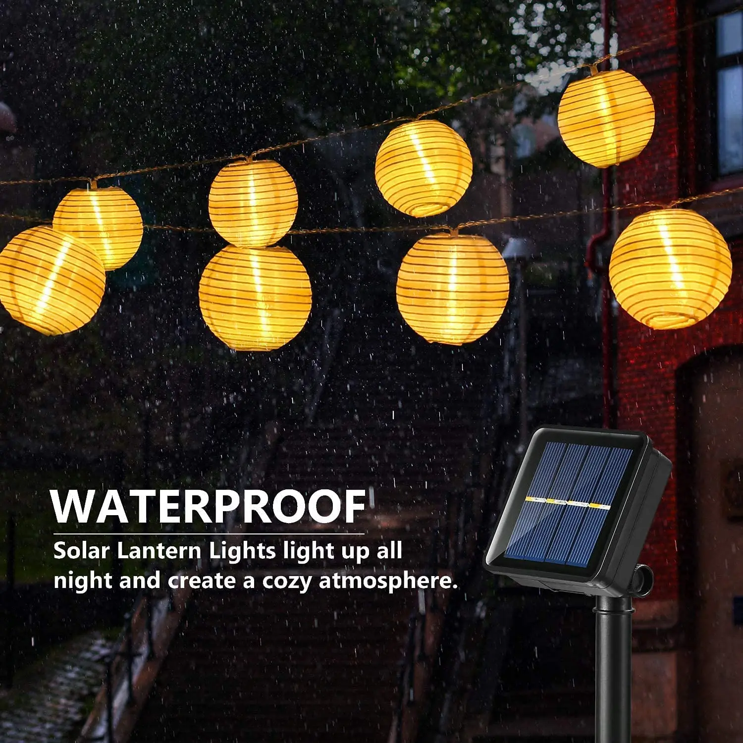 Solar Lantern String Lights Warm Light 8 Modes Waterproof IP65 Solar Powered Energy-Efficient for Garden Sidewalk Yard Decor