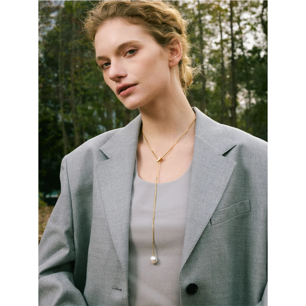Yhpup New Arrival Simulated Pearls Round Drop Adjustable Necklace Pendant for Women Fashion Stainless Steel Korean Jewelry