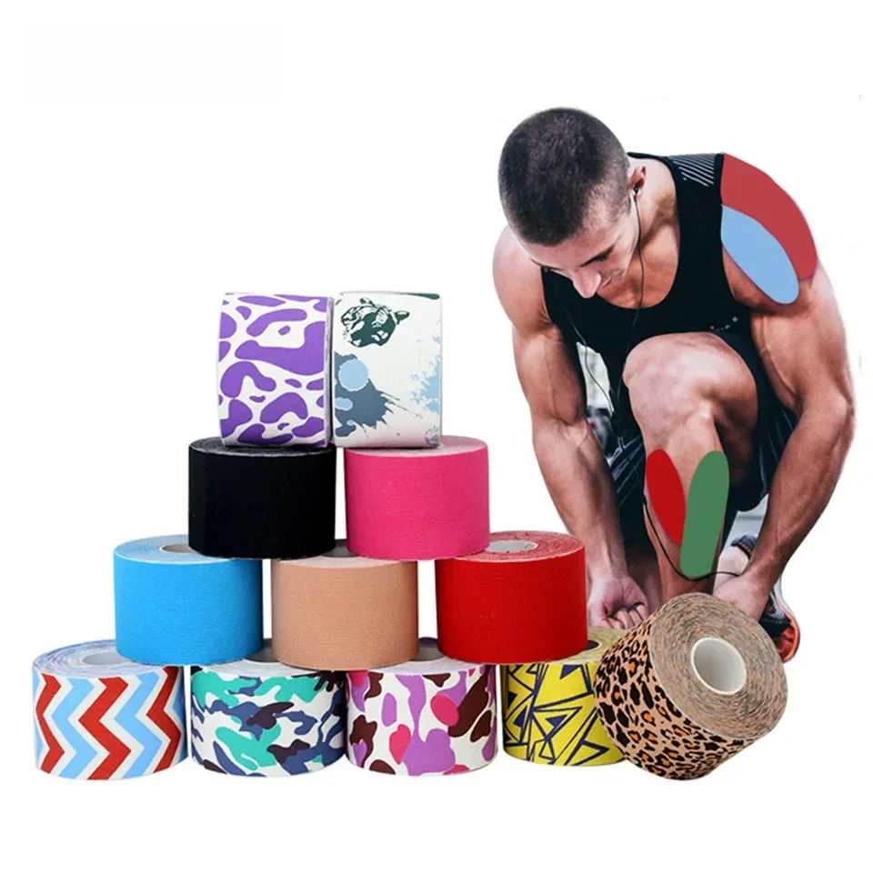 AOLIKES taśma kinezjologiczna bawełniana 5CM z nadrukami akcesoria sportowe Elastoplast wodoodporna do wsparcia mięśni ulga w bólu — zdjęcie 2