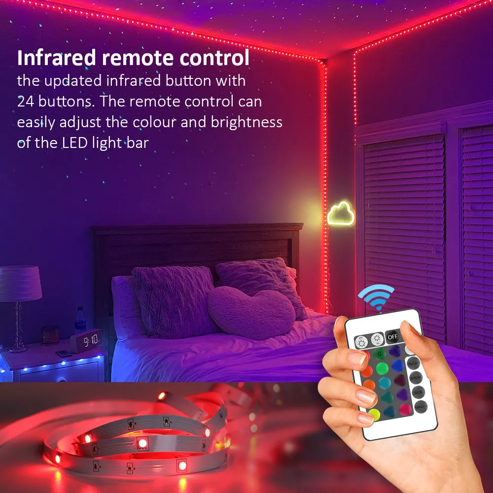 Luzes LED Strip com Smart App Controle Remoto, RGB Música Sync Cor Mudar, Decoração Home