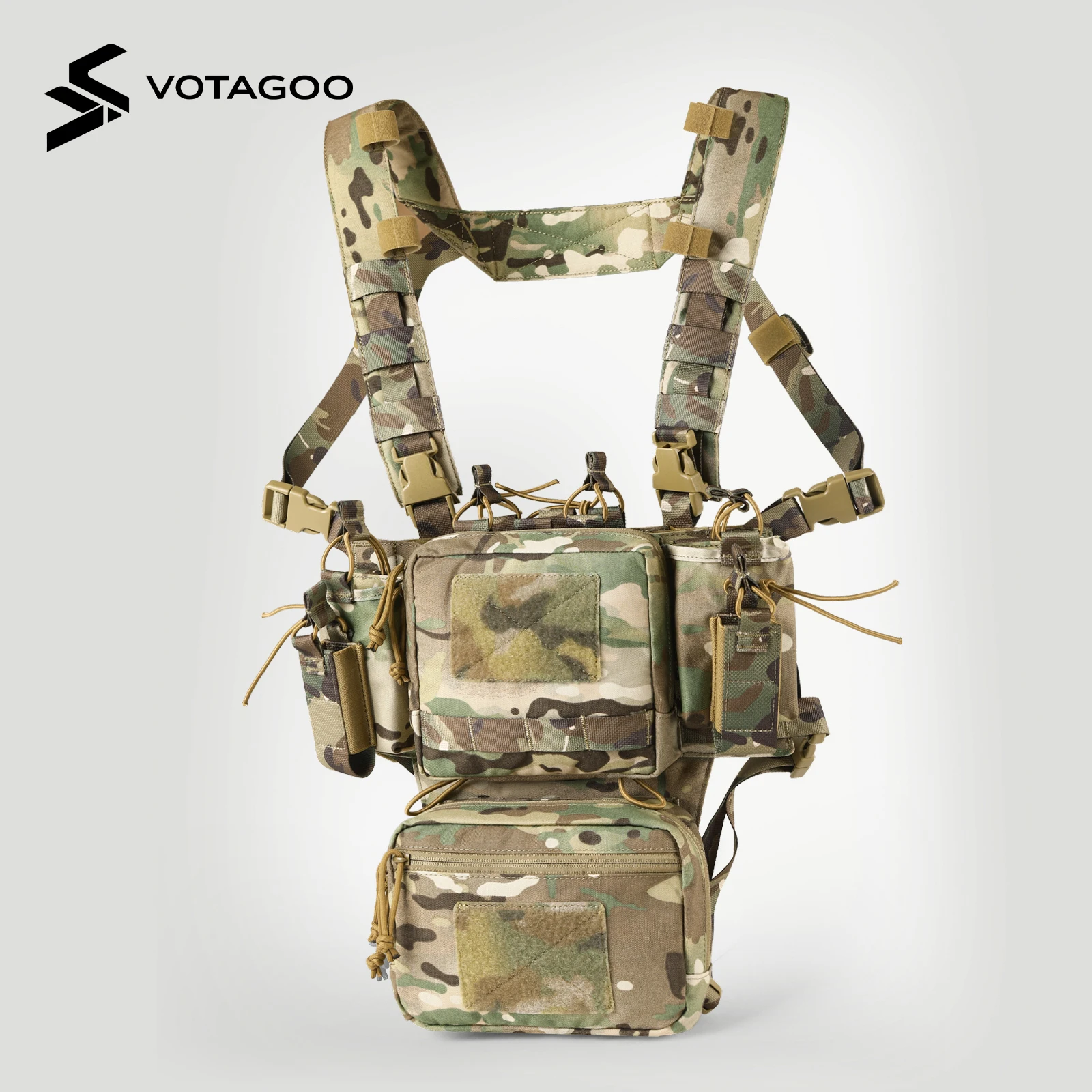 VOTAGOO Tactical Chest Rig Adjustable Detachable Molle Mini Chest with 5.56/7.62 Magazine Pocket for Shooting Hunting