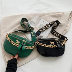 Kalın zincir kadın bel çantası Fanny paketi moda omuz Crossbody göğüs çanta kadın bel çantası timsah omuzdan askili çanta