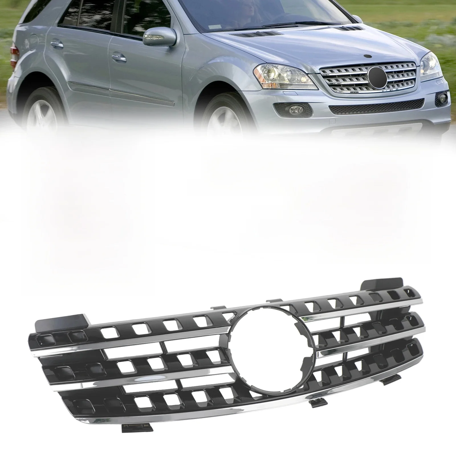 Voorbumper Grille Grill Fit voor Mercedes ML-Klasse W164 2005-2008 Chroom/Zwart - afbeelding 2