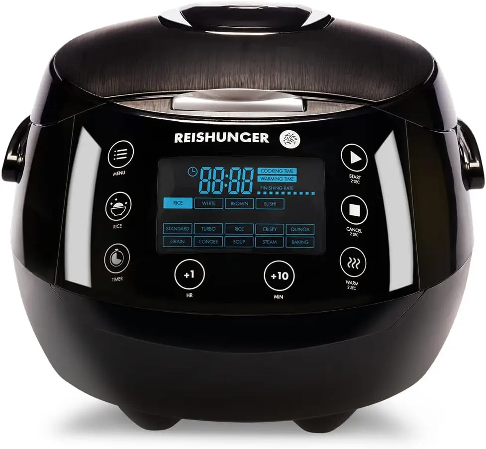 

Reishunger Digital Rice Cooker and Steamer, Black, Timer - 8 Cups Premium Inner Pot, Multi with 12 Programs & 7Phase T