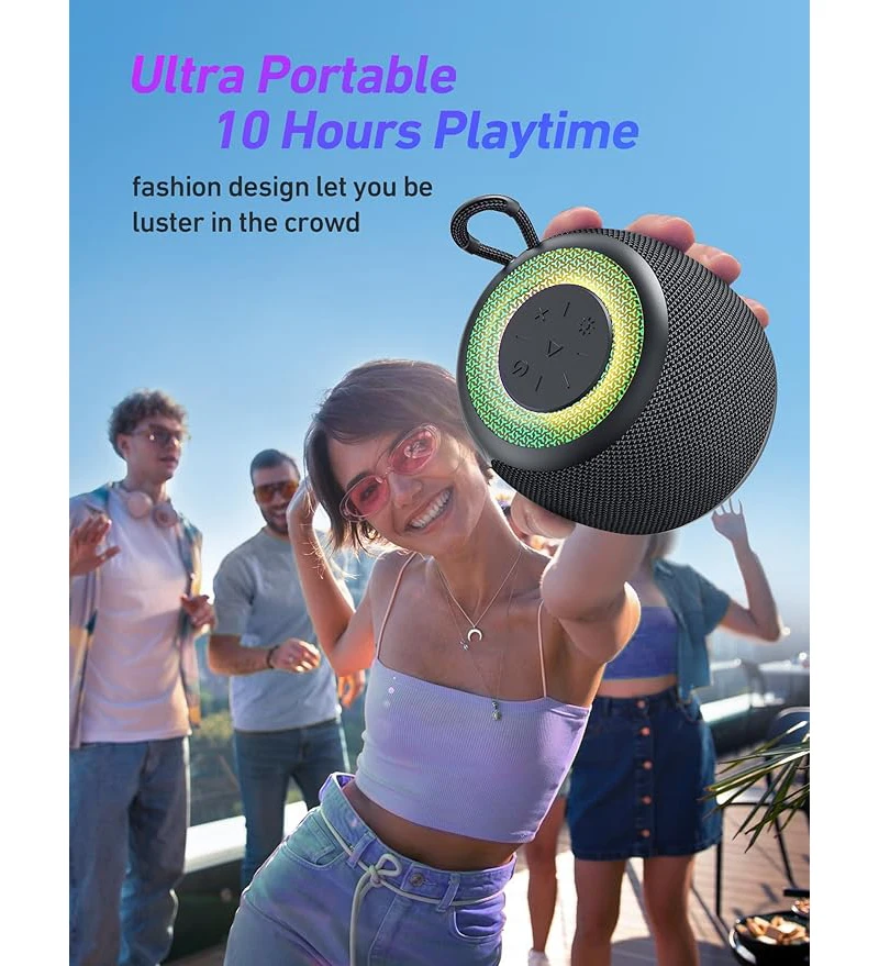 F62 Portable Bluetooth Speaker with Bluetooth 5.3, RGB Lights, Stereo Sound & bass, Compact Size, IPX5 Waterproof