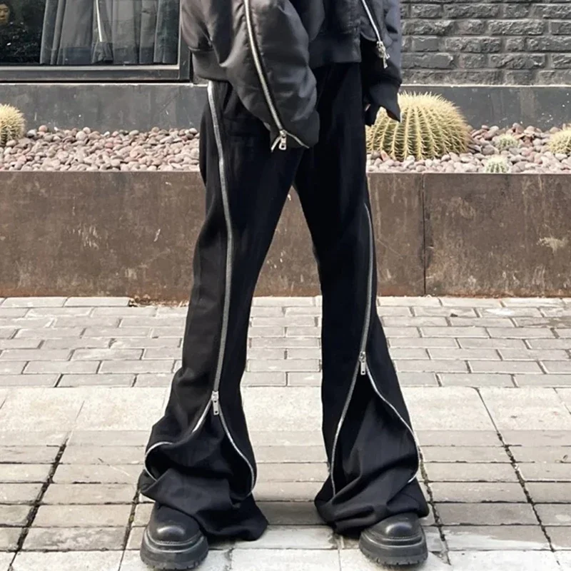 Harajuku Sashes Zipper Decorate Vibe Style Black Cargo Pants for Men High Street Straight Casual Baggy Oversized Unisex Trousers — zdjęcie 2