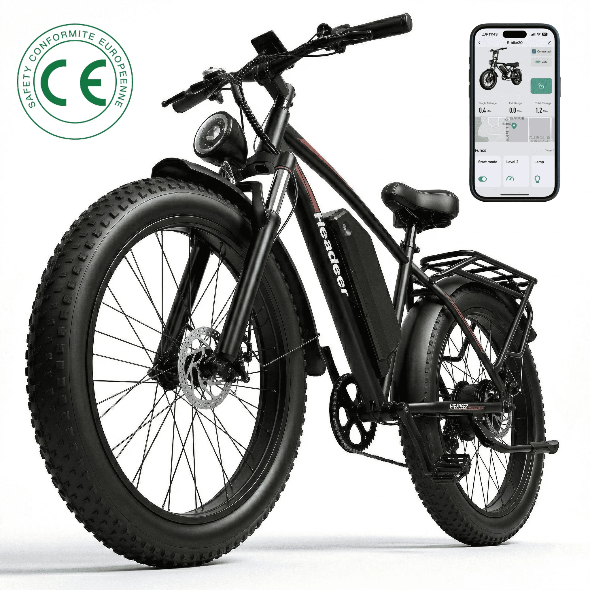 Vélo électrique à gros pneus pour adultes 750W 50KM/H, VTT neige intelligent avec application, 26"x4.0 48V 21.6Ah, autonomie 115km, 7 vitesses