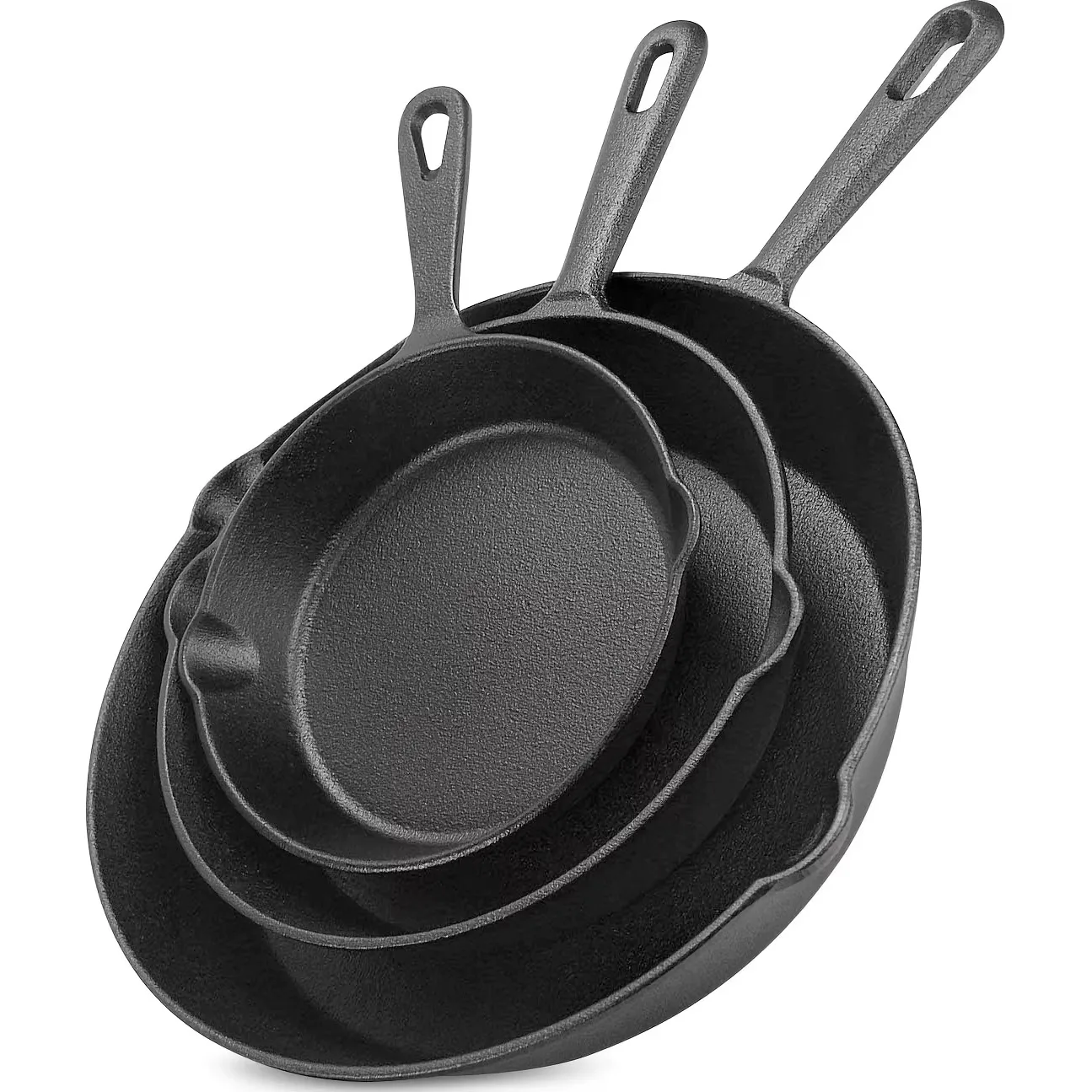 

Set of 3 Cast Iron Cookware: Includes 6-Inch, 8-Inch, And 10-Inch Sturdy Non-Stick Pans, Versatile for Frying And Baking, Ideal