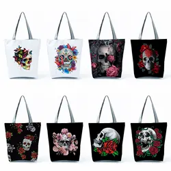 Bolso de hombro para mujer, bolso de compras, bolso de mano, estampado de calavera Floral, Halloween, Día de los muertos, nueva moda